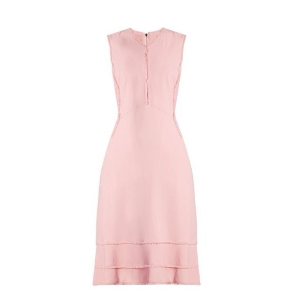 ALTUZARRA “Doe” frayed-edge a-line midi dress in pink
